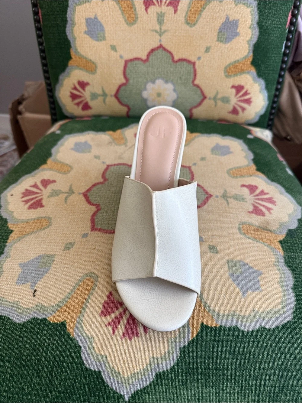 JustFab Cream Open-Toe Wedge Slide